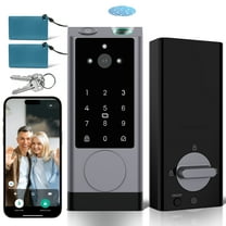COBIZI Security Smart Lock with Camera, Keyless Fingerprint Smart Door lock with Doorbell, Built-in Wi-Fi, Easy Installation, Anti-peek Keyboard, Auto-Lock, IP54 Waterproof,Dark Gray