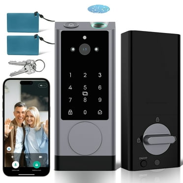 COBIZI Security Smart Lock with Camera, Keyless Fingerprint Smart Door lock with Doorbell, Built-in Wi-Fi, Easy Installation, Anti-peek Keyboard, Auto-Lock, IP54 Waterproof,Dark Gray