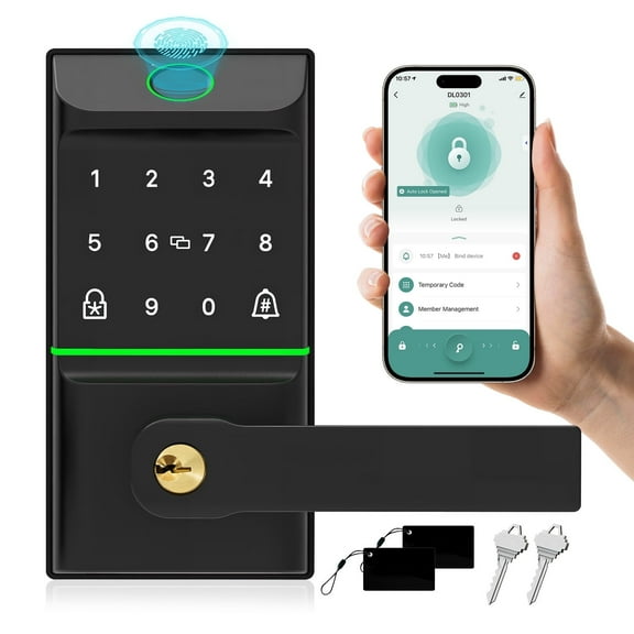 Smart Lock,Mutak Keypad Door Lock with Handle,Keyless Entry Door Lock,Biometric Fingerprint Door Lock,Electronic Digital Door Lock,Code Door Lock for Front Door,Door Handle,Deadbolt Alternative