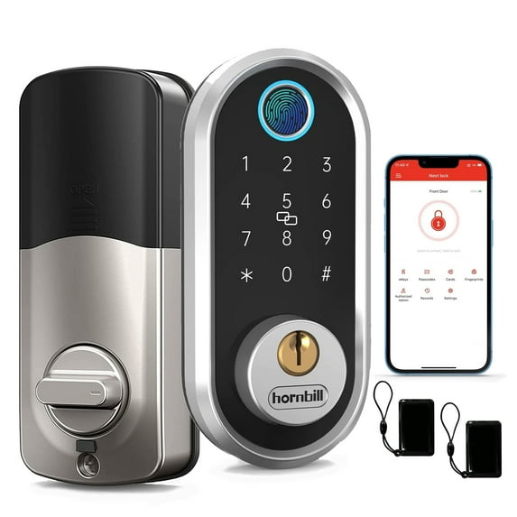 Smart Lock,hornbill Fingerprint Electronic Deadbolt Door Lock with Keypad-Bluetooth,Keyless Entry Smart Deadbolt,Free App Control,IC Card,Ekeys Sharing,Passcode,Auto Lock,Support Google Home