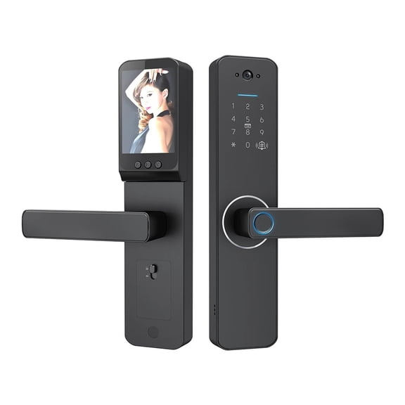 Smart Lock with 120 Wide-angle Camera and Smart Doorbell Keyless Entry Door Lock Handle Aluminum Alloy Biometric Door Lock