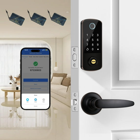 Smart Locks for Front Door with Handlesets, Keyless Entry Deadbolt with Handle Door Lever, Fingerprint Door Locks with Keypad,APP Control Smart Door Lock Handle Set, Smart Deadbolt Auto Lock