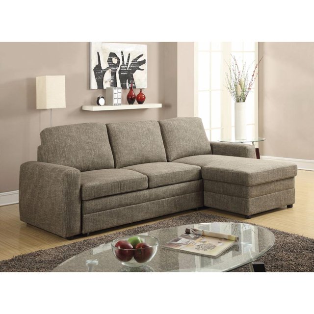 Smart Looking Sectional Sofa, Light Brown Linen