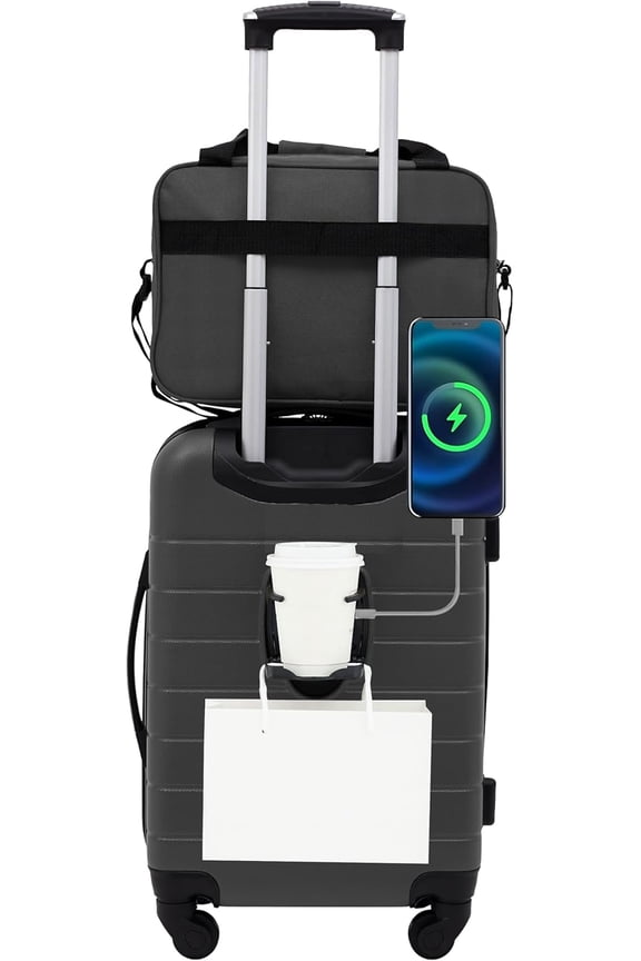 Smart Luggage Set with Cup Holder and USB Port, Dark Shadow, 2 Piece