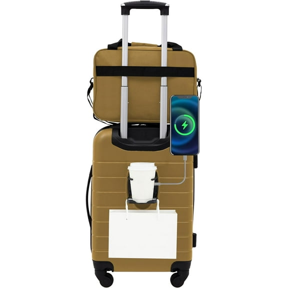 Smart Luggage Set with Cup Holder and USB Port, Wood Thrush, 2 Piece