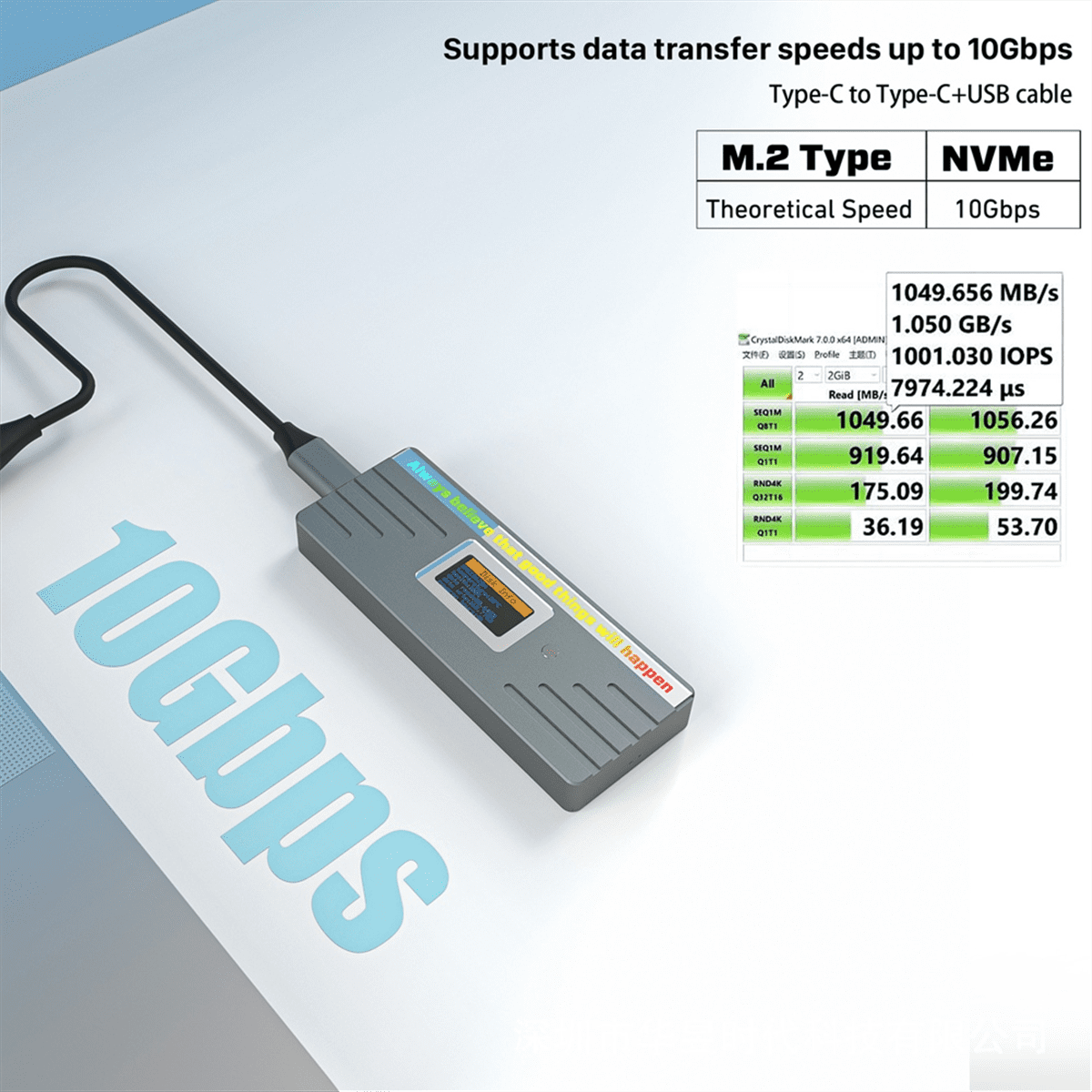 Smart M.2 NVMe / SATA SSD Enclosure, USB 3.2 Gen 2 10Gbps, External M2 Adapter Case Support M-Key B +M Key UASP RTL9210