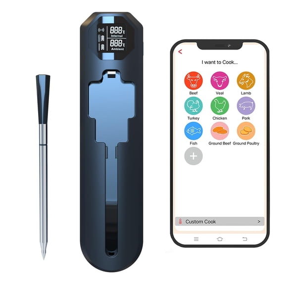 Smart Meat Thermometer-Smart Thermometer Wireless - App Monitoring, Ambient Temperature Sensor, Alarm Reminders, 820-Foot Range, Suitable for Smokers, Barbecues, Turkeys, Beef, and Cooking