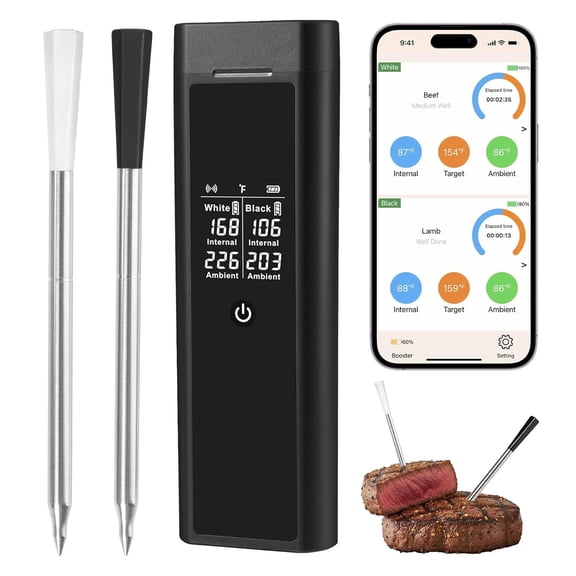 Smart Meat Thermometer for BBQ & Oven, Dual Sensor Probes, Real-Time App Monitoring, Long Wireless Range, Fast Response Cooking Grill Smoker