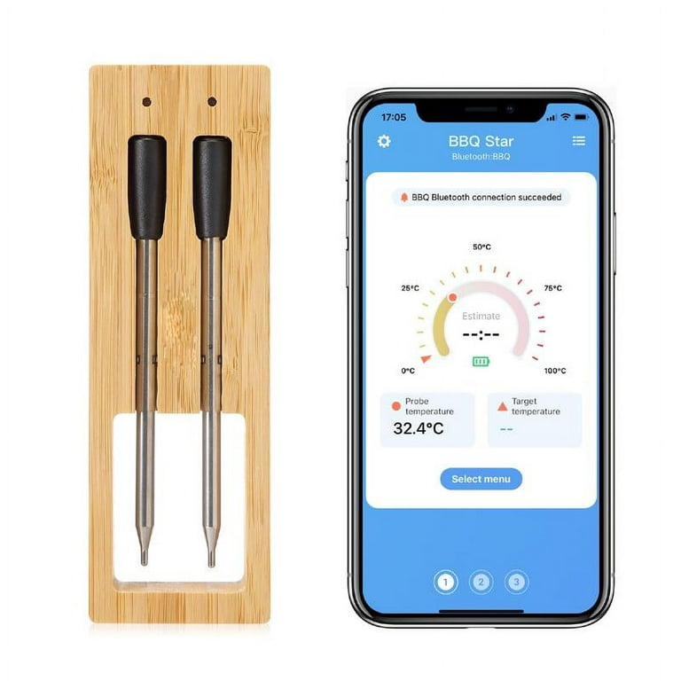 Smart Meat Thermometer with Bluetooth, 164ft Wireless Range for The Oven,  Grill, Kitchen, BBQ, Smoker, Rotisserie, 2 Probes 