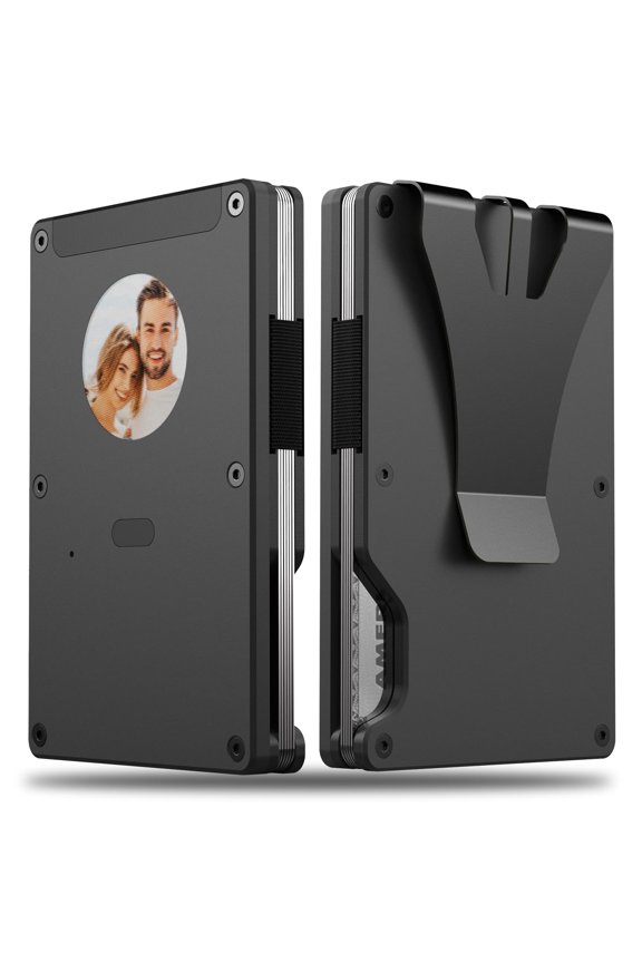 Smart Metal Wallet with Custom 4-Color E-Ink Screen, Double-Tap to Show Contact Info, Built-in Find My Tracker (iOS Only), RFID-Blocking Metal Design, Holds 12 Cards & Removable Cash Clip A101