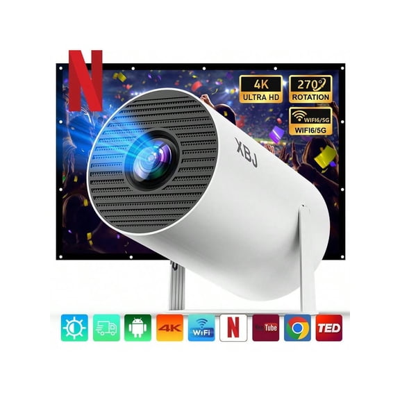 Smart Mini 4K Projector: Portable Home Theater with Auto Keystone, WiFi, Bluetooth & Apps for Bedroom & Outdoor Entertainment