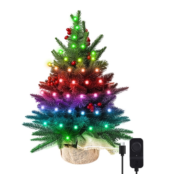 Smart Mini Christmas Tree, 22.8in DIY Tabletop Tree with 75 LED Lights, App/Voice Control, 159+ Scenes, USB-C Music Sync, Ideal for Fireplace, Desk, Shelf, Dorm, Office, Green