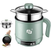 NUNET 1.2L Electric Mini Hot Pot with Steamer, 1.3 Qt Multi-Functional Noodle Cooker with Timer and Auto Shut-off, 600W