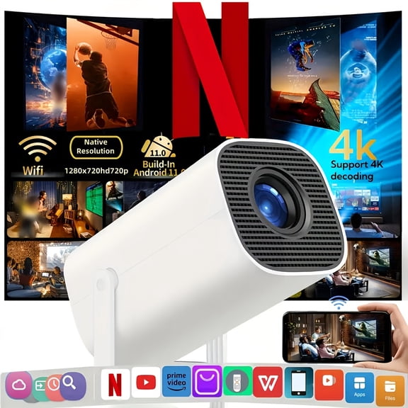 Smart Mini Projector - 4K Decoding, Android 11, Native Full HD 1080P, LCOS Display. Wireless Home Theater for Movies/Gaming/Presentations, Compatible with TV/Tablet/PC