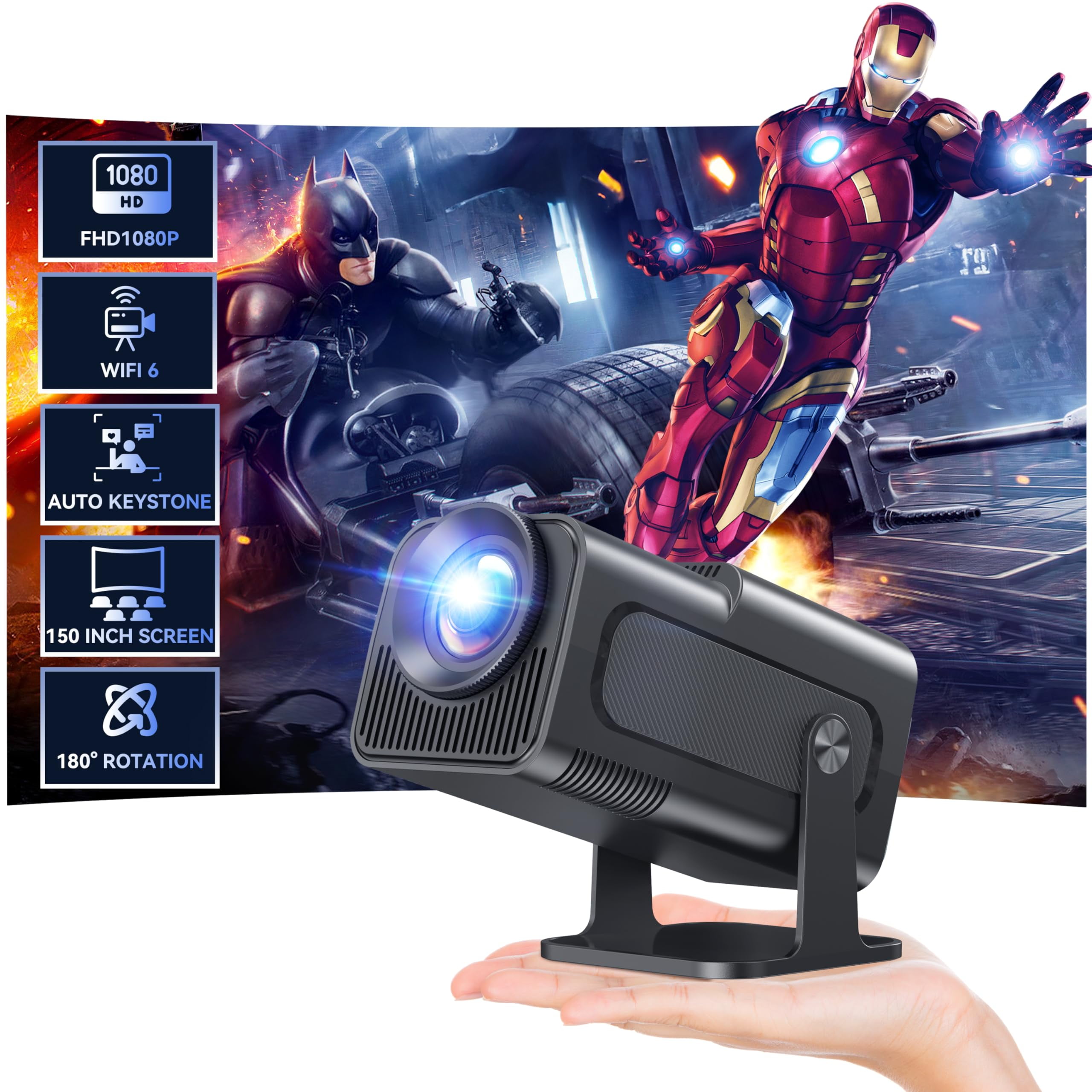 Auto Keystone/4K Support]Losei Z10 Smart Projector With WiFi 6 And Bluetooth 5.2,Wireless Mirroring, 220'' Display For Home Theater & Outdoor Movies