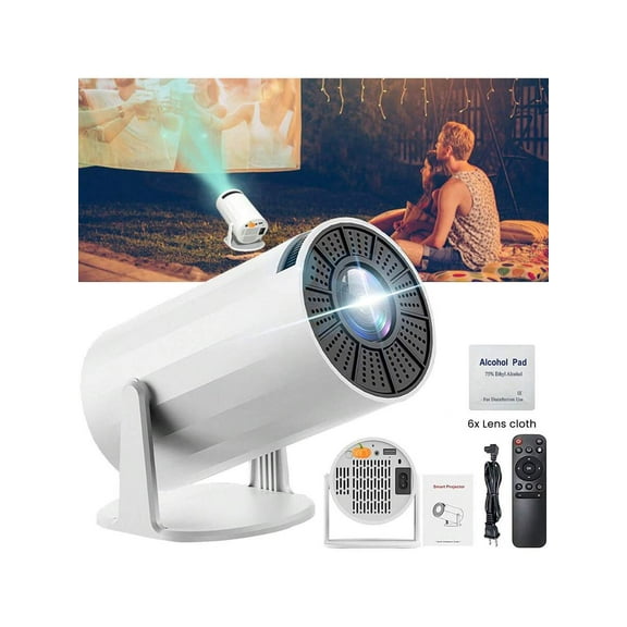 Smart Mini Projector with WiFi 6 Bluetooth 4K Support, 180° Rotatable Auto Keystone Portable Movie Projector for Phones TV Sticks Laptops
