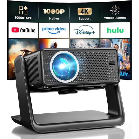 Mini Projector with WiFi and Bluetooth, 1080P Projector 28000 Lumens, Compatible with Netflix, Built-in Apps