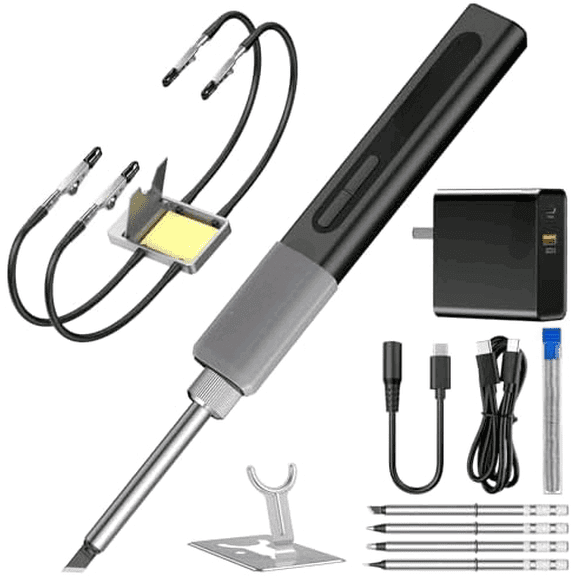 Smart Mini Soldering Iron Kit (4 Soldering Tips, 65W Charger and Helping Hands Soldering Included) with OLED Display, Adjustable Temperature, Induction Hibernation, Portable Soldering Iron
