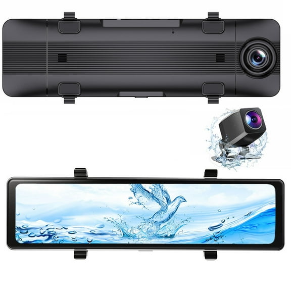 Smart Mirror Dash Cam, RUYIQUQU 10.99 Inch IPS Touchscreen with 4K Front and 1080P Rear Camera, Compatible with Apple CarPlay and Android Auto, WDR Night Vision