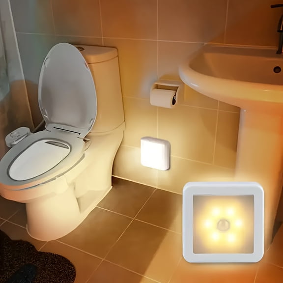 Smart Motion Sensor 6-LED Floor/Ceiling/Wall Light - Wireless, IP44, Auto On/Off, Energy Saving, Plug-and-Play Installation, Modern Square Design. Suitable for Hallways, Stairs(Batteries Not Included