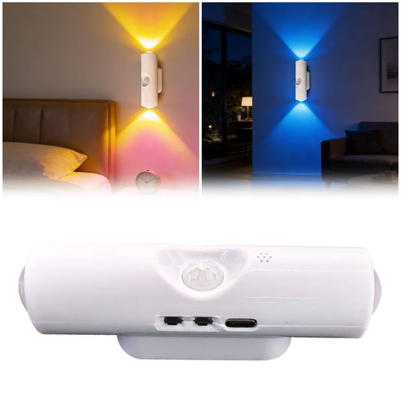 Smart Motion Sensor Night Light|RGB Color Changing Ambient Wall Light with Auto Dimming|Cat Eye Style LED Lamp for Bedroom,Hallway,Stairs No-Drill Installation(White)