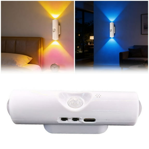 Smart Motion Sensor Night Light|RGB Color Changing Ambient Wall Light with Auto Dimming|Cat Eye Style LED Lamp for Bedroom,Hallway,Stairs No-Drill Installation(White)