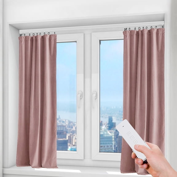 Smart Motorized Curtain Rail with Voice & APP Control, Remote, Timer, and Easy Installation  Compatible with I-rail & U-rail Curtains, Max Load 88lbs, Aluminum Alloy Track