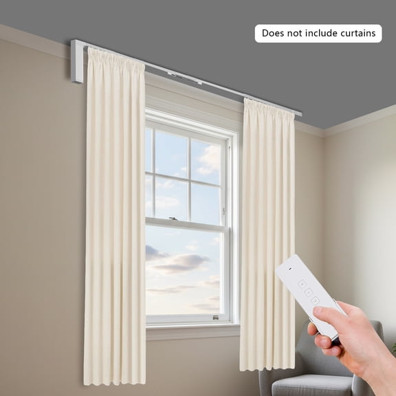 Smart Motorized Telescoping Curtain Track System Applicable 7.08-13.78ft, WiFi & Remote Control Quiet Automatic Curtain Rail, 88LB Heavy Load Ceiling Mount Curtain Opener