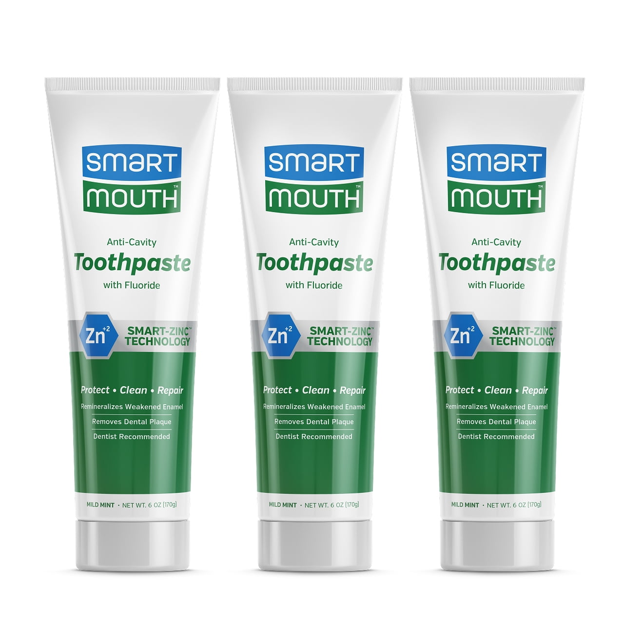 SmartMouth Premium Zinc Ion Toothpaste, Helps with Cavity, Enamel & Plaque, Mild Mint, 6 oz, 3 Pack