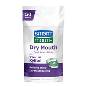 Smart Mouth Dry Mouth Dual Action Mints with Zinc + Xylitol Mellow Mint - 50 Count, Adult