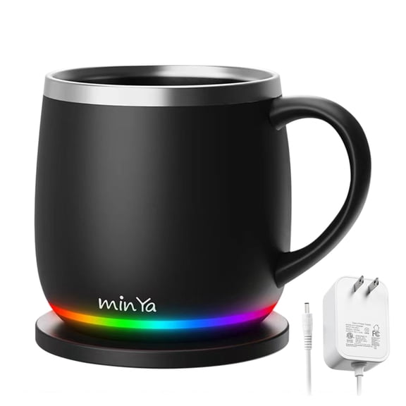 Smart Mug with LED Temperature Display - Coffee Warmer for Office & Home, Perfect Gift for Coffee Lovers,Black Y101