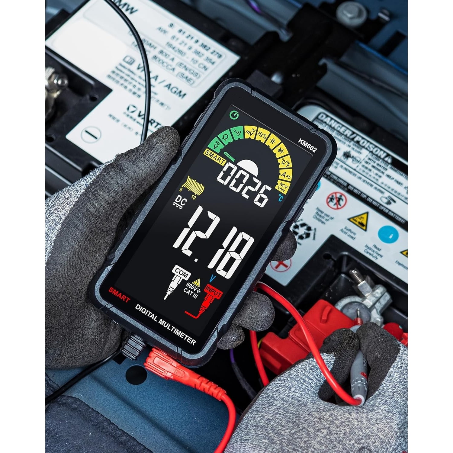 Smart Multimeter Rechargeable Electrical Tester with Auto Ranging Digital Voltmeter Measures Voltage Current Resistance Continuity Capacitance Temperature Frequency NCV 6000 Counts TRMS