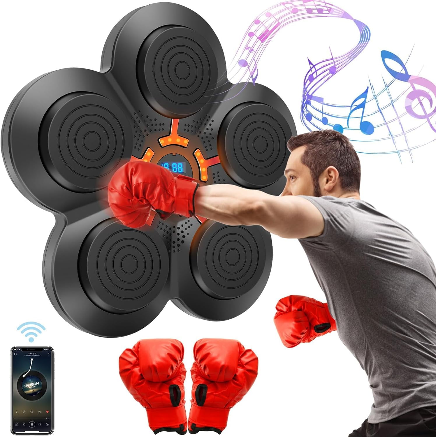  Boxing Training Machine, Smart Music Wall Mounted Punching  Sports Rechargeable LED Light, Hand/Eye/Speed Reaction for Kids/Adults/Home  Workout : Sports & Outdoors