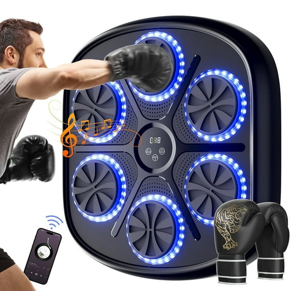 Smart Music Boxing Machine - Bluetooth Speaker, LED Light Effects, 9 Workout Modes, Velcro/Nano-adhesive Installation, Durable ABS/PU Target for Home Gym Fitness & Stress Relief