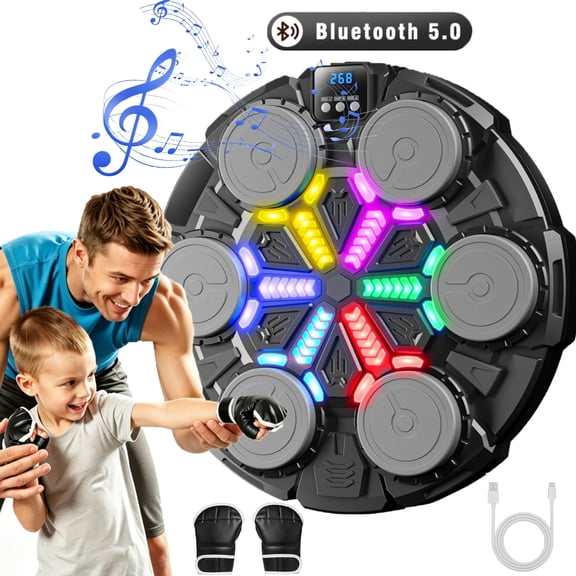 Smart Music Boxing Machine,Wall Mounted Bluetooth Boxing Training Equipment with LED Lights, Interactive Punching Bag Workout Gift
