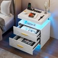 thumbnail image 1 of Smart Night Stand with Charging Station, Modern White Nightstand with 24 Color Lights and 2 Drawers, LED Bedside Tables with Auto Senor,High Gloss End Table for Bedroom, 1 of 14