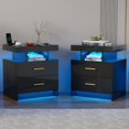 thumbnail image 1 of Smart Night Stand Set of 2 with Charging Station, Modern Black Nightstand with 24 Color Lights and 2 Drawers, LED Bedside Tables with Auto Senor,High Gloss End Side Table for Bedroom, 1 of 18