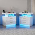 thumbnail image 1 of Smart Night Stand Set of 2 with Charging Station, Modern White Nightstand with 24 Color Lights and 2 Drawers, LED Bedside Tables with Auto Senor,High Gloss End Side Table for Bedroom, 1 of 9