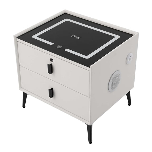 Smart Nightstand Bedside Table with Drawers Bluetooth Speaker Wireless Charging