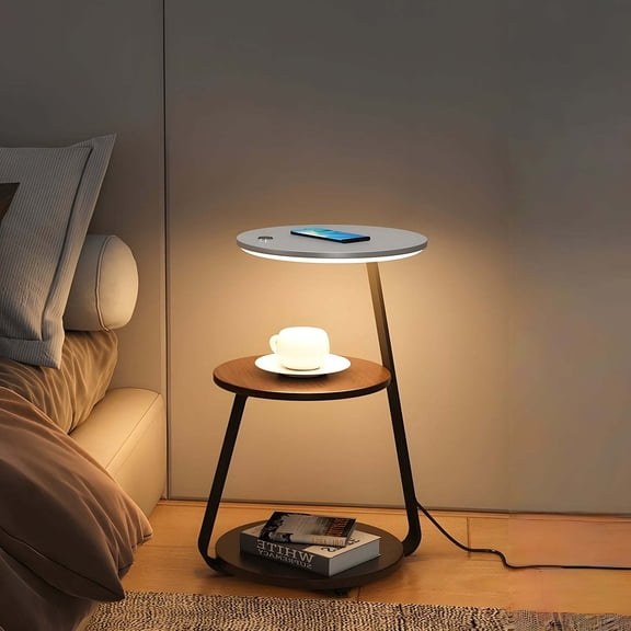 Smart Nightstand with Charging Station and LED Light, Modern Night Stand, Smart Nightstand with USB Ports and Wireless Charger, Bedside Table for Bedroom