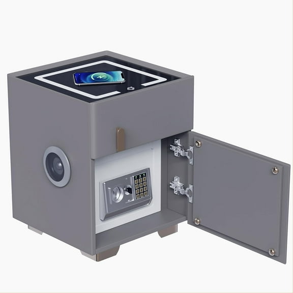 Smart Nightstand with Drawers and Safe,Nightstand with Wireless Charging, Modern Bedside Table with Strongbox, USB Night Stand,LED Lights Bluetooth Speaker Side Table for Bedroom, Office