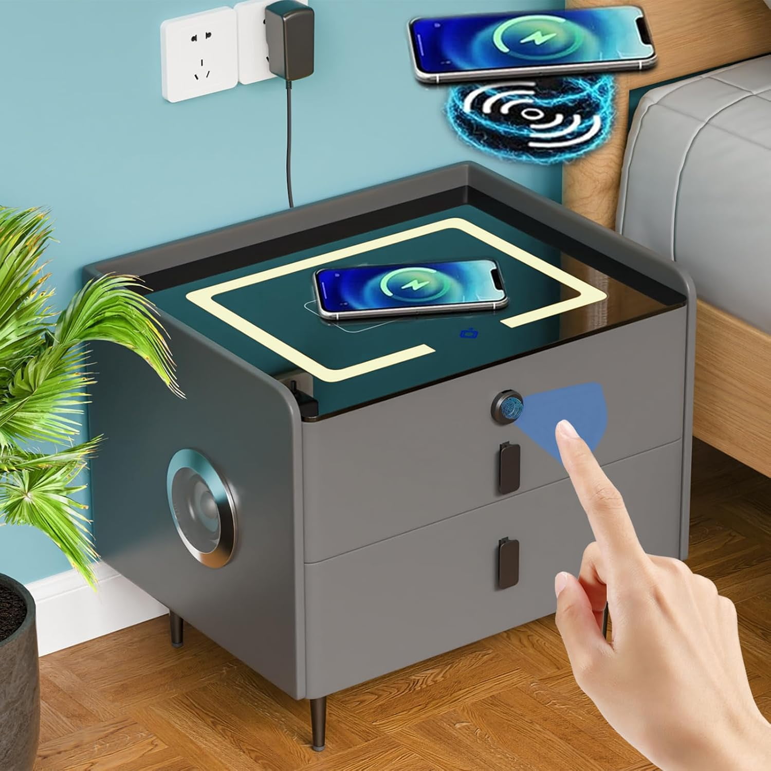 Tech Nightstands Smart Nightstand with Wireless Charging, Nightstand with 2 Drawers ...