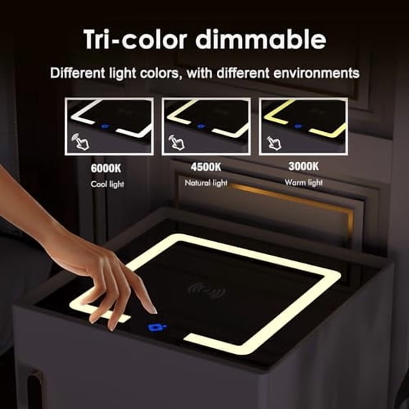 Smart Nightstand with Safe, Multifunction LED Nightstand Modern End Table with 3 Color LED, Wireless Charging Station Bedside Table for Bedroom