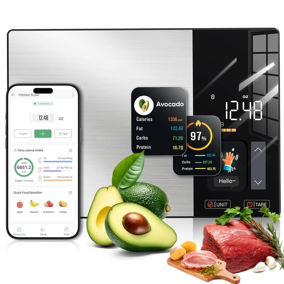Smart Nutrition Food Scale  with TFT Display, Precise Portion Control, Calorie & Macro Tracking, Works with App for Daily Reports, 50 Built-in Foods, 23 Nutrients, Digital Kitchen Scale for Meal Prep