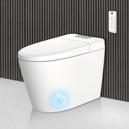 Smart One-Piece Toilet with Automatic Open/Close Lid and Built-in Bidet Seat, Heated Seat, Foot Sensor, Digital Display, Remote Control, LED Nightlight