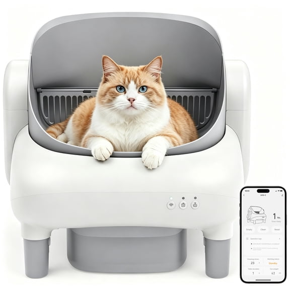 Smart Open Top Self-Cleaning Cat Litter Box Automatic Cat Toilet with App Remote Control, Multi-Cat Safe Auto Litter Box Low Noise for Small Large Cats