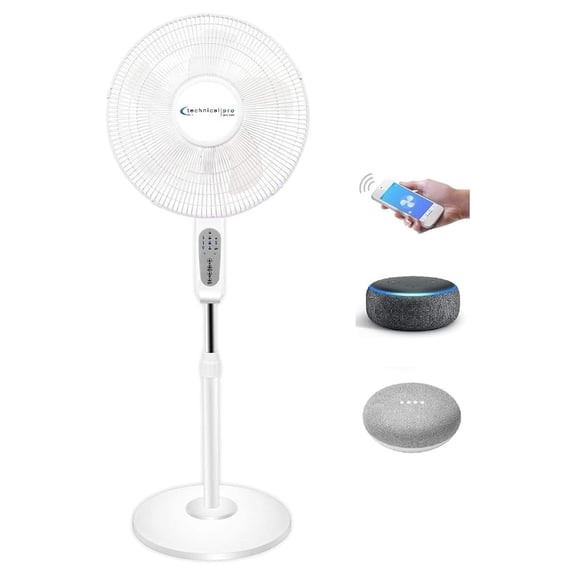 Smart Oscillating Pedestal Fan, 3 Speed Portable 16 WIFI Enabled Standing Fan Adjustable Height, 270 Degree, Tilting, Timer & Sleep mode compatible w/Alexa/ (White)