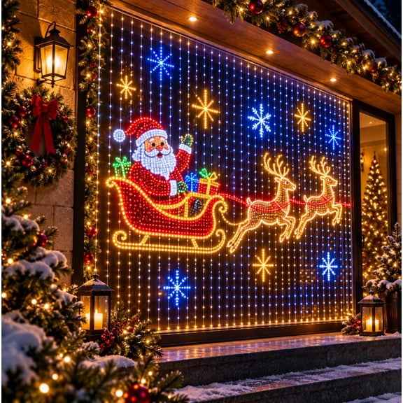 Smart Outdoor Christmas House Net Lights 9.8ft x 9.8ft, RGB LED Wall Curtain Display with Remote, Timer & Memory