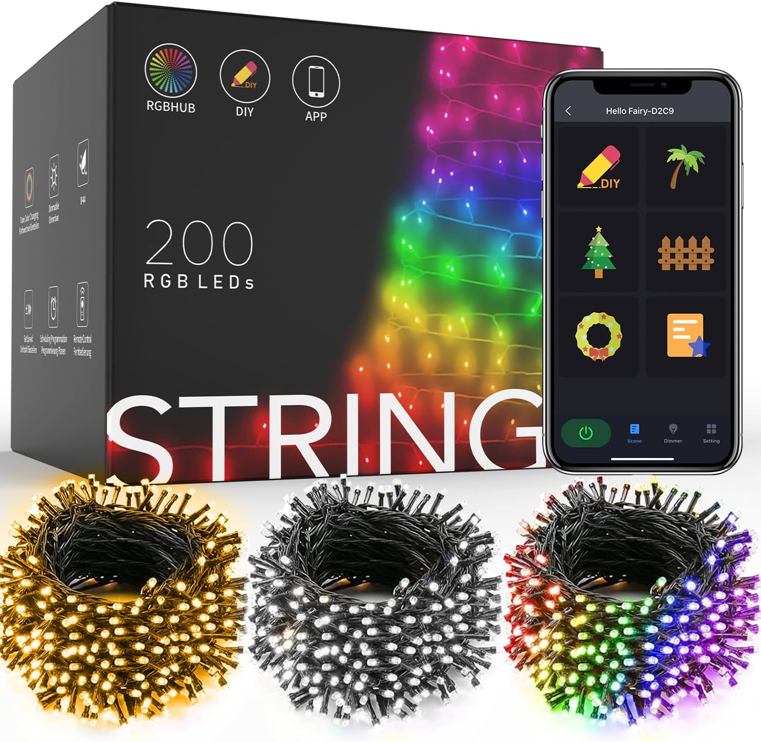 Smart Outdoor Christmas Lights 66FT 200 LED Color Changing String
