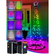 Smart Outdoor Flag-Pole Christmas Tree Prelit, Artificial Christmas Tree with Lights Bluetooth App Control, 236 RGB LEDs, 6.6Ft, 42 Modes, Static Dynamic Light Tree with Star Topper for Holiday Decor